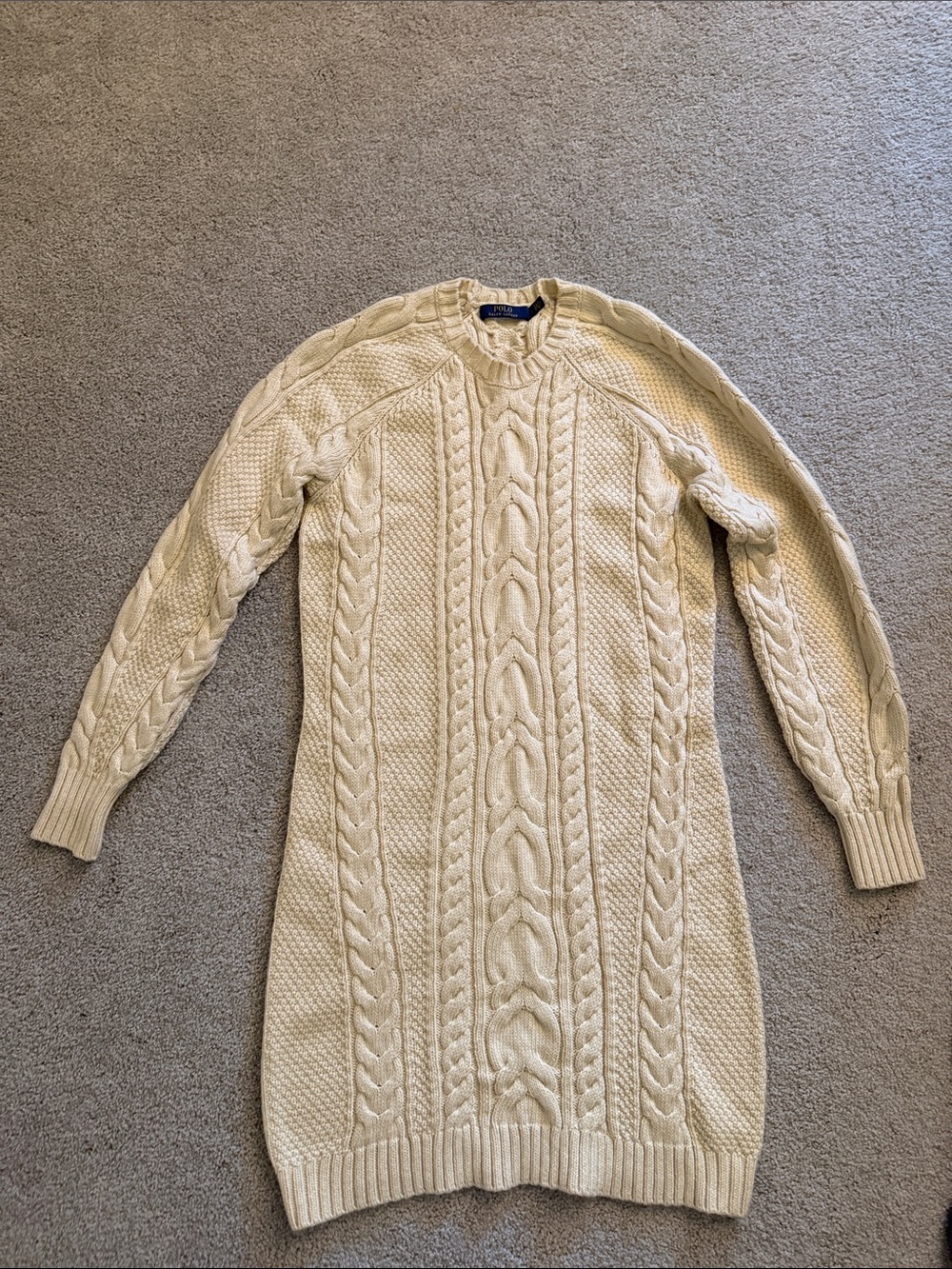 Polo by Ralph Lauren Cream Cable-Knit Long Sleeve Sweater Dress